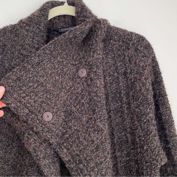 Eileen Fisher wool alpaca chunky knit Brown Long Cardigan Sweater system neutral - Picture 8 of 14